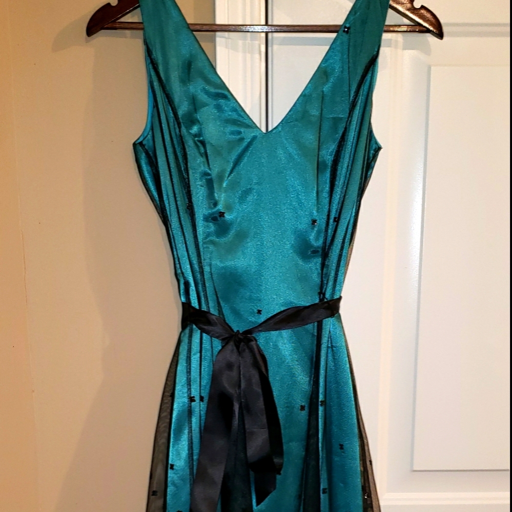 Adrianna Papell Teal and Black Wedding Dress